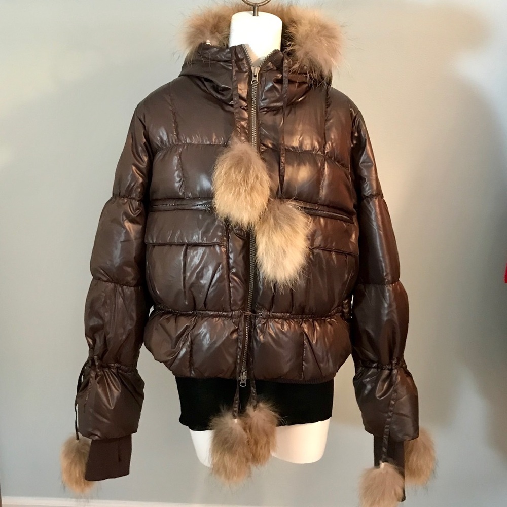 Mason’s Down Coat brown with fur trim